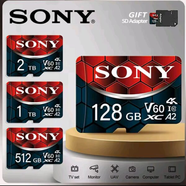 Sony High-Speed Micro SD Card - 2TB, 1TB, 512GB, 256GB, 128GB - A2 U3 V60 TF Flash for 4K Devices