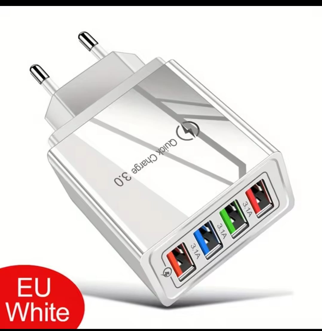 EU Plug 4-Port USB 3A Quick Charge 3.0 Wall Charger - Fast & Universal Adapter